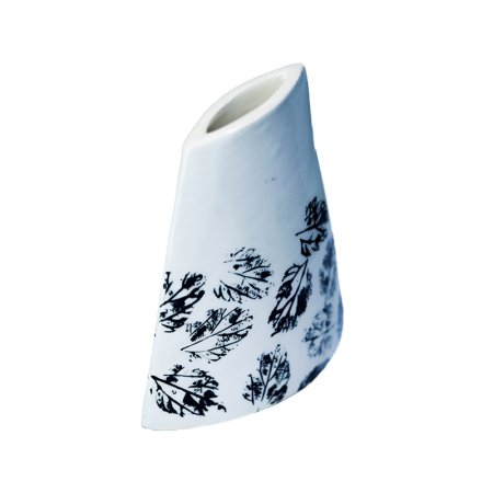 Slab Vase white with black flower