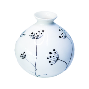 Ceramic Narrow Neck Pot Vase White & Black Flowers